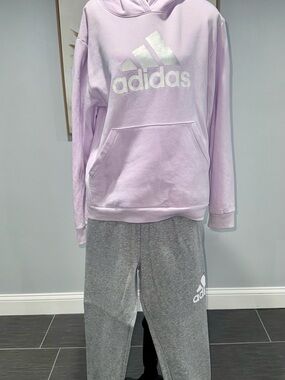 adidas Lavender Hoodie with Gray Jogger Bottoms - Youth Set